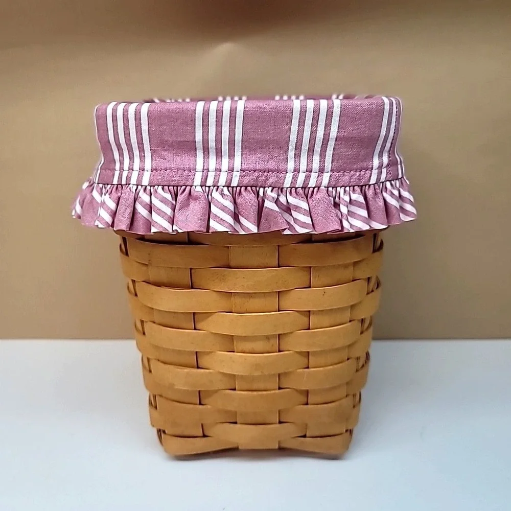 1999 Longaberger Utensil Basket Pink/White Stripe Fabric Insert-Artist Signed